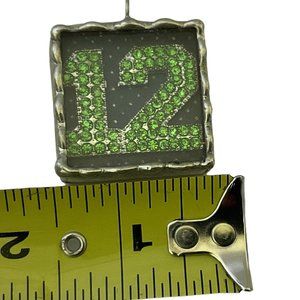 Square pendant Number 12  Green Stones‎ With Blue Background Home Made